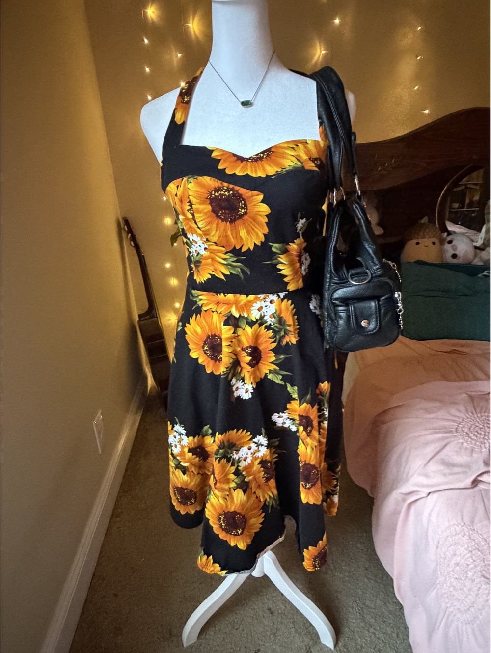 Topdress Sunflower Halter A-Line Mini Dress with Lace-Up Back